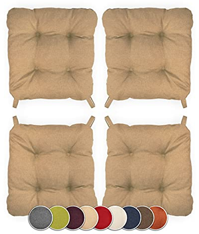 sunnypillow Set di 4 Cuscini per Sedia Cucina - con Chiusura in Strappo - Cuscini per Seduta da Sedia - Per uso Interno ed Esterno - Dimensioni: 40 (anteriori) 35 (posteriore) x 40 x 8 cm - Beige