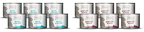 MjAMjAM zarte Ziege an leckeren Möhrchen 6x200 g, 1er Pack (1 x 1200 g) & Premium Nassfutter für Katzen - herzhaftes Wild & Kaninchen an fruchtigen Heidelbeeren, 6er Pack (6 x 200 g)