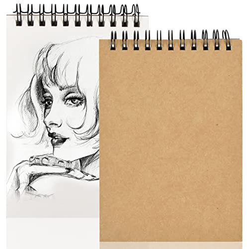 2 Stück Skizzenbuch, A6 Skizzenblock Zeichenpapier mit Spiralbindung, 160gsm Hochformat Zeichen-Block Aquarellpapier Bastelblock Sketchbook, 30 Blatt/60 Seiten
