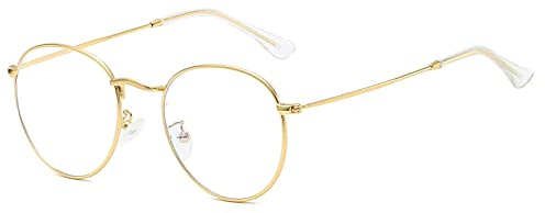 OSAGAMA Runde Blaulichtfilter Brille Damen Herren Blockieren Blaue Licht für PC, TV Computerbrille Ohne Sehstärke Gold