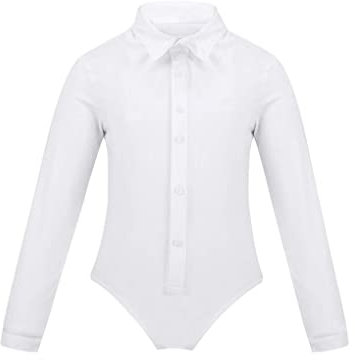 Nimiya Kinder Jungen Ballett Trikot Kentkragen Hemd Langarmhemd Turnbody Hemdbody Gymnastik Leotard Tanzkleidung Dancewear Weiss 104