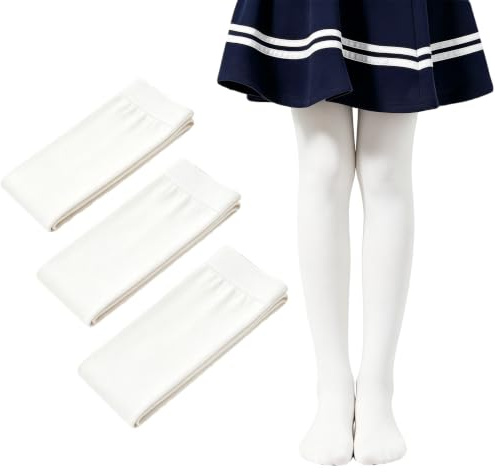 Smilore 3 Pack Girls Tights Microfiber Kids School Footed Soft Ballet Dance Pantyhose White 11-13 Years