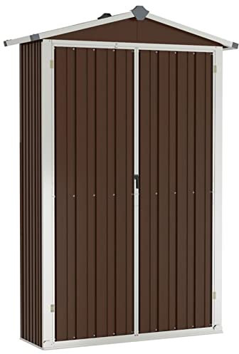 Festnight Capanno da Giardino, Capanno Attrezzi da Giardino, Capanno Attrezzi in Acciaio Zincato Marrone 107,5x46x183 cm