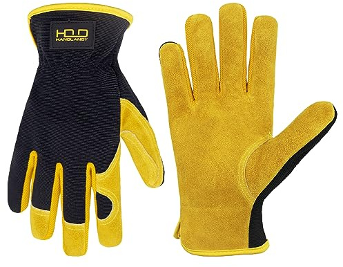 AIGEVTURE Herren-Leder-Gartenhandschuhe, Arbeitshandschuhe, Rindsleder, flexibel, atmungsaktiv, Spandex, dornensicher, Gartenhandschuhe, abriebfest