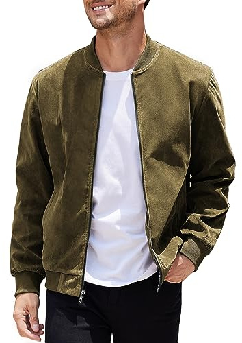 COOFANDY Blouson aviateur vintage en daim pour homme, marron foncé, X-Large