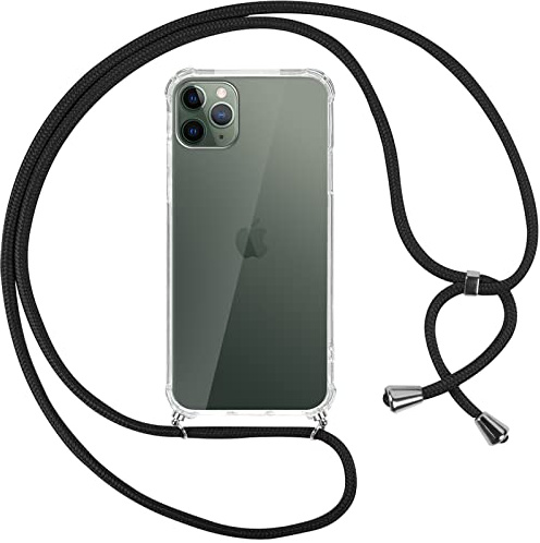 Pnakqil Handykette für iPhone 11 Pro Hülle mit Band, Transparent Weich Silikon Case mit Kordel Necklace, Durchsichtig Anti-Fall Schutzhülle für iPhone 11 Pro mit Lanyard, Schwarz