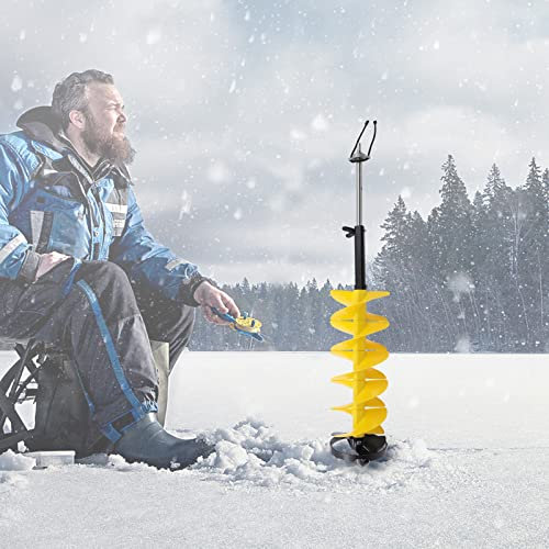 Ice Drill Auger Cordless Nylon Ice Drill Auger 8'' Diameter Nylon Ice Auger Auger with 30/35.5CM Adjustable Extension Rod Universal Bit Adapter Ice Fishing Rod Holder and 1 Set of Blades (30CM)