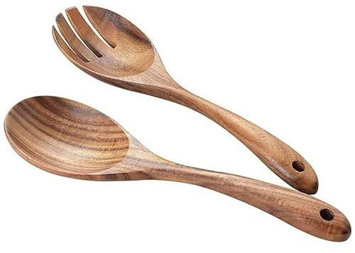 2 Stück Salatbesteck Holz - 10,2 Zoll Holz Servierlöffel Set Salat Mischen Abendessen Gabel Und Löffel Langgriff Salatzange Set