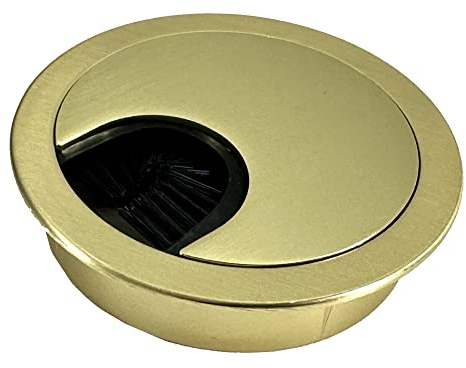 Satin Brass Metal Cable Grommet | 2 PieceLock in Feature withBrush Opening for Management of Office & Computer Desk Wires | 60mm (2 3/8) Hole Opening | 1 Pack