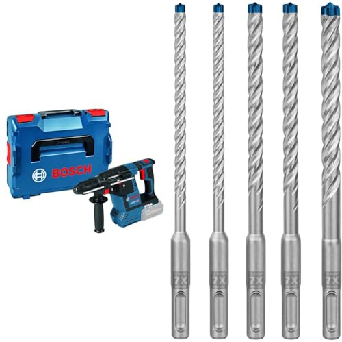 Akku-Bohrhammer BOSCH PROFESSIONAL SDS plus GBH 18V-26 Solo L-BOXX + 5x Expert SDS plus-7X Hammerbohrer Set (für Stahlbeton, Ø 6-10 mm, Zubehör)