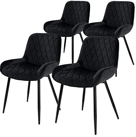 ML-Design Set av 4 matsalsstolar Matrumsstol med rygg och armstöd, svart, sammetssits, metallben, köksstolar Stolar i vardagsrummet Stolar Stoppade stolar Pallar