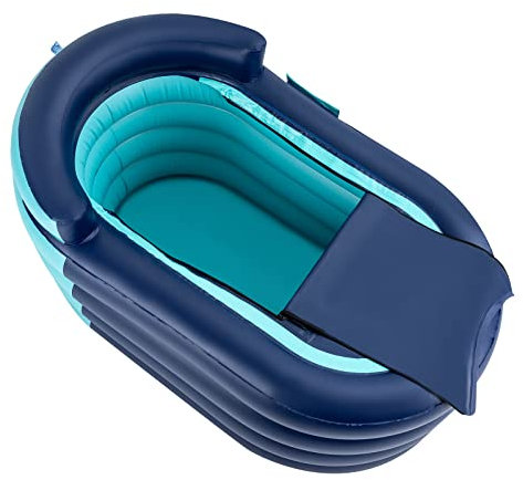 Baignoire gonflable, en PVC, gonflable, portable, pliable, avec pompe et tuyau d'évacuation pour la maison, la piscine, bleu