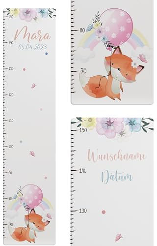 Kidsmood - Personalisierte Messlatte Kinder aus Aluverbund – Hochwertige Messleiste & Wand-Deko für Kinderzimmer mit abenteuerlichem Fuchs – Tolles Taufgeschenk für Mädchen & Jungen - Skala 65-140cm