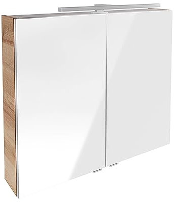 FACKELMANN B.Brillant Spiegelschrank – Spiegel mit viel Stauraum & LED-Beleuchtung – Badspiegelschrank in Optik Eiche (80 x 68 x 15 cm)