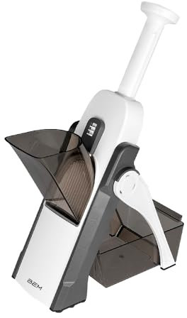 BEM Multischneider Gemüseschneider Manuell, Mandoline Gemüsehobel, Pommesschneider, Gurkenhobel, Kartoffelschneider - 24-in-1 Slicer mit Fingerschutz und Auffangbehälter - Kunstoff, BPA-frei