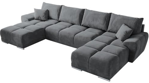 BROMARKT Ecksofa mit Schlaffunktion und Bettkasten 372x184x85 cm Sofa Eckcouch Wohnlandschaft U Form Couch Bettsofa siebensitzer Schlafsofa NUBES U Hellgrau