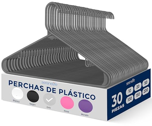 SereneLife Set da 30 Grucce Appendiabiti in Plastica, Stampelle Armadio Antiscivolo, Salvaspazio per Armadio, Appendiabiti Ultra-Sottili per Camicie, Maglioni, Felpe, Vestiti Bambini e Adulti