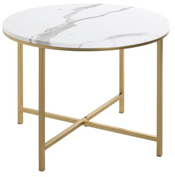 HAKU Beistelltisch rund Gold marmoroptik MDF Platte Metallgestell runder Couchtisch - Maße: H 45 x Ø 60 cm Style: Art Deco