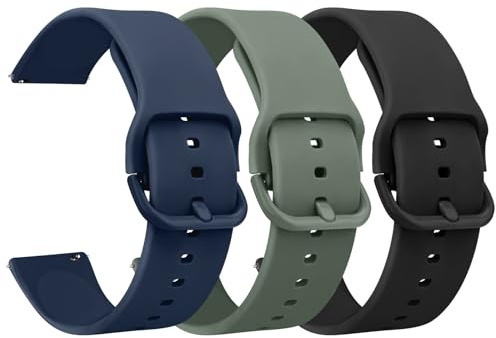 AK Pack 3 Watch Bands 20mm 22mm for Women Men, Replacement Straps Band for Smart Watch, soft skin-friendly silicone quick release, smart watch wristband (22mm, Black/Slate/Cactus)