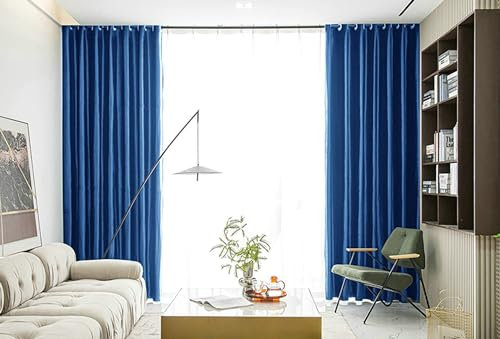 Ayoiow Vorhänge Blickdicht Nach Maß, Thermovorhang Gegen Kälte Und Hitze Mit Ösen, Fusseln Vorhänge Blickdicht 2 Stück, Blau, 107X183CM