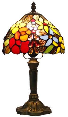 Mengjay Retro Style Tischlampe,Nachttischlampe Handcraft Glasmalerei Lampenschirm Tischleuchte,Schlafzimmer Deko Schlafzimmer Tischlampen Nachtlampe (Keine Glühbirne) (A)
