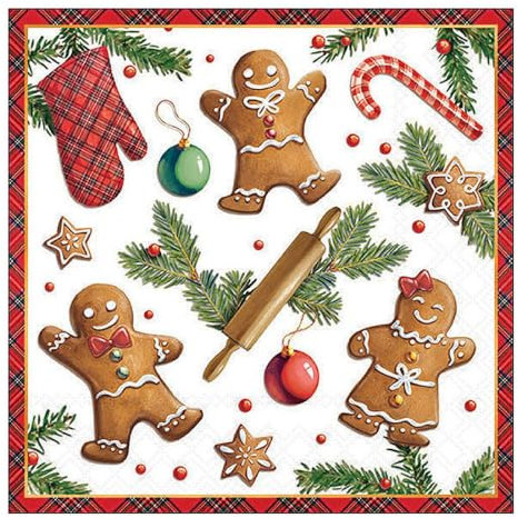 Ambiente Serviette de table biscuits pain d'épices, 33x33 cm, 3 plis, 20 pièces, décoration de Noël, décoration de table, design festif