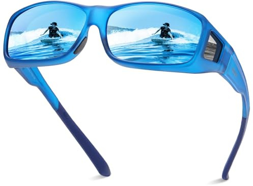 DUCO Herren und Damen Fit Over Sonnenbrille Polarisiert Unisex Brille UV400 Schutz Wrap Around Blendschutz Überbrille für Brillenträger Kleine Größe | Polarisiert Unisex Brille, UV400 Schutz, Blendschutz, Wrap Around Brille, Für Fahren Berg Klettern, Mittel & Kleine Größe