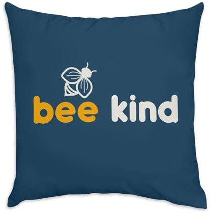 Fabulous Bee Kind Kissen aus blauem Samt – Ökologie Bio Vielfalt – 40 x 40 cm – samtiges Gefühl – Bezug und Kissen inklusive