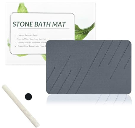 Marakruki Tappetino da bagno Diatomite Stone Bath Mat, antiscivolo, super assorbente, colore: grigio scuro