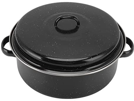 Non Stick Enamel Roasting Pan, Black Covered Oven with Lid for Turkey, Roasted Sweet Potatoes and Chestnuts