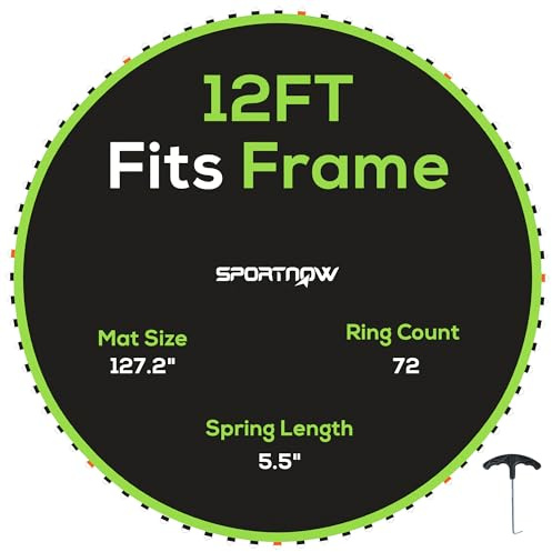 SPORTNOW Trampoline Replacement Mat with Eight Rows of Stitching, Spring Pull Tool, 72 V-Hooks, for 12ft Trampoline, Using 14cm Springs, Trampoline Jumping Mat, Green