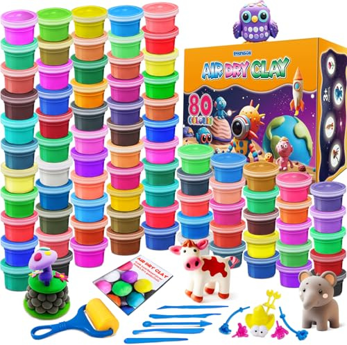 essenson Modelliermasse-Set, 80 Farben Lufttrocknende magische Knete für Kinder, Geschenk für Jungen und Mädchen im Alter von 3-12 Jahren