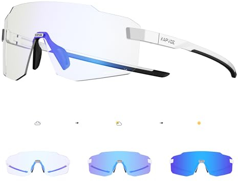 KAPVOE Photochromatische Selbsttönend Fahrradbrille für Herren Damen Klar Rennrad Brille MTB Sportbrille Radbrille UV400 Schutz Randlose Transprante Gläser für Outdoorsports