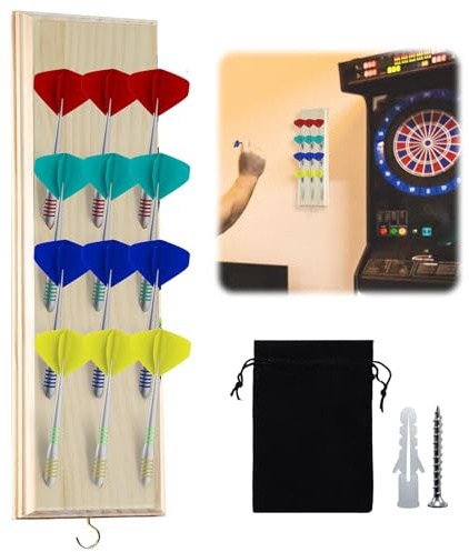 LEKEFETO Support de Fléchettes Mural en Bois Pour 12 Fléchettes - Rangement Pratique Pour Tout Type de Cible (Couleur Bois)