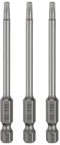 sourcing map Lot de 3 embouts de tournevis à tête Torx T15 6,35 mm Tige hexagonale 80 mm de long Magnétique sans trou Inviolable 6 points Étoile Tournevis visseurs industriels en acier S2