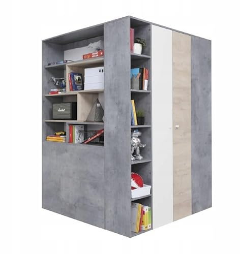 Generisch Begehbarer Schrank SISI SI01 Eckkleiderschrank Kleiderschrank Jugendzimmer (R/L) (Beton/Weiss LUX/Eiche)