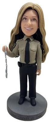 Figura personalizada de sheriff Bobblehead - Figura personalizada para mujeres, hecha a partir de tu foto, mujer con esposas, regalo de arcilla hecho a mano para oficina de abogados, decoración del