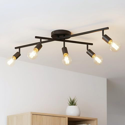LVWIT Ceiling Lights Spotlight 5 Way Spot Lights Adjustable E27 Kitchen Lights,Black Light Fittings Ceilings,Industrial Ceiling Spotlight Fitting for Kitchen Living Room Hallway Bedroom(NO Bulbs)