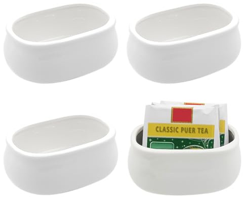 Winlauyet 4X Ceramic Sugar Packet Holder Set – Versatile 160ml White Organizer for Sweeteners Tea Bags Dishwasher Safe for Kitchens Cafes Restaurants
