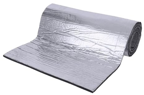 F Fityle Isolant Thermique Auto-Adhésif, Tapis d'Isolation Phonique et Thermique, Auto Tapis d'Isolation Acoustique Feuille Caoutchouc Aluminium, Imperméable, Compatible Voitures/Camions, 10mm