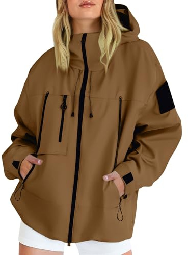 Chanpning 2026 Veste Imperméable Femme À Capuche Veste De Pluie Légère avec Fermeture Éclair Poches Vestes De Sport Couleur Unie Manteau Légère Et Respirant D'extérieur pour Activités Plein Air