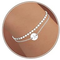 Geschichteten Armband Damen 925 Silber 14K Vergoldete Initial Armbänder | Zwei in Einem Armband Buchstaben Monogramm Scheiben Armkette Geburtstagsgeschenke für Frauen Freundin Frau Mädchen Teenager