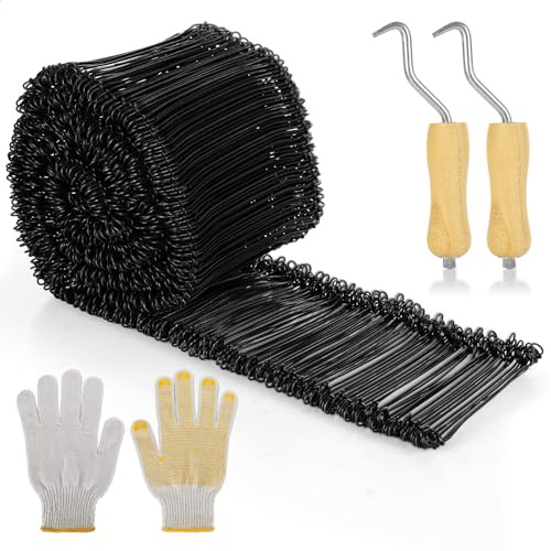 EATHEATY 1000 Pcs Rebar Tie Wire - 6 Inch Double Loop 16 Gauge Bar Ties Tool for Securing Concrete Construction - 2 Pcs Wire Tie Twisters, 1 Pairs of Gloves