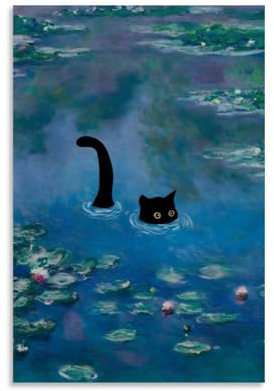 Nestemfo Monet Katze Wasserlilien Poster Leinwand Kunst Gemälde Büro Zuhause Wanddekoration 30 x 45 cm