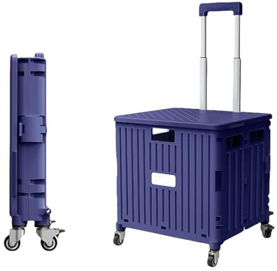 Portable Collapsible Utility Trolley Box with Stair Climbing Wheels & Telescopic Handles - 65L Shopping Cart for Garden Camping & Outdoor Use - Purple Color