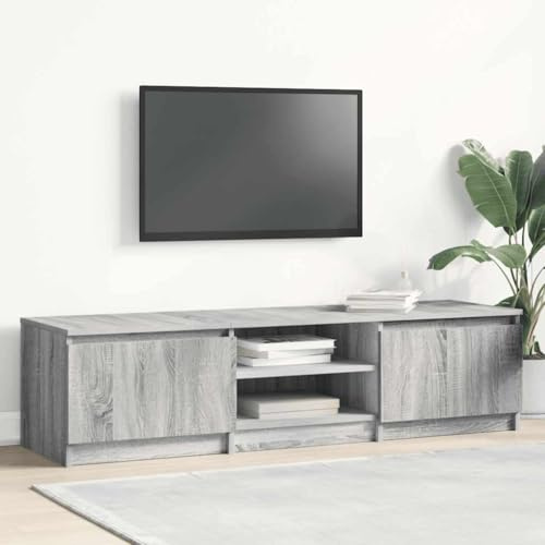 HETFTJN TV-Schrank Lowboard Grau Sonoma 140x40x35,5 cm aus robustem Holzwerkstoff, Modernes Sideboard mit viel Stauraum, Standfestes TV-Board für Wohnzimmer & Flur