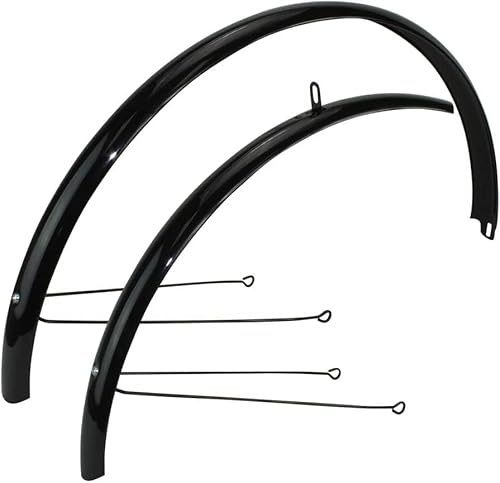 PRO+ 27/700c Steel Fender Set for 25/28 Fixie MTB Bikes – Stainless Steel Front & Rear Mudguards with Braces, Bolts & Nuts (Black)