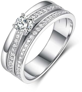 Ayoiow Dreireihig Ehering Platin Damen mit 0.5ct Moissanit, Damen Ringe Ehering, Platinum Pt950 Größe 53 (16.9)