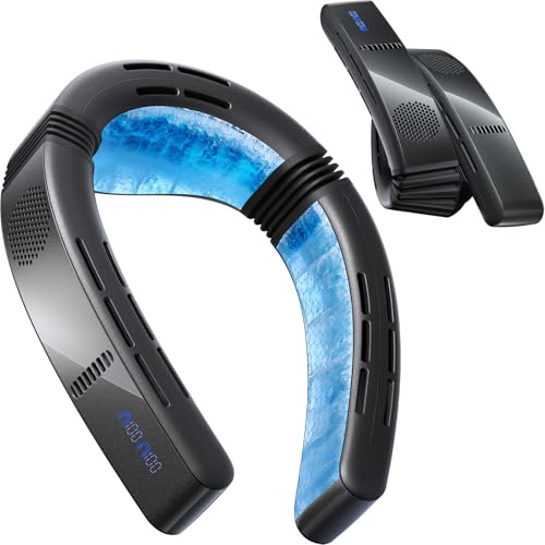 TORRAS Portable Neck Fan Rechargeable, Neck Cooler with Cooling Plate, 2026 COOLiFY Cyber Fold Bladeless Personal Air Conditioner & Warmer, 6000mAh AI Quiet Wearable Fan for Travel Women & Men, Black