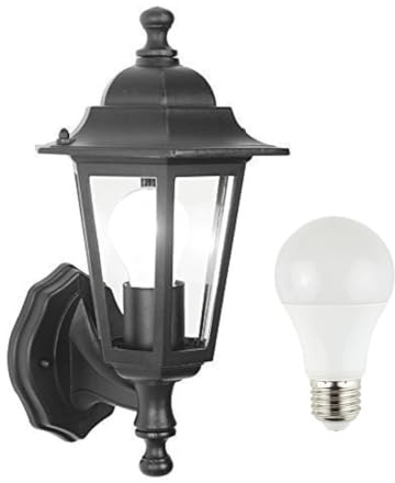 LED Outdoor Wall Lantern Outside Light Security Black 6 Sided Exterior Lamp